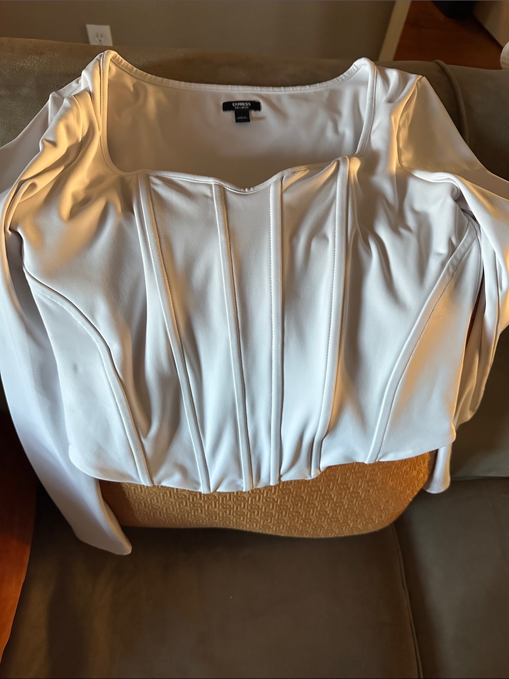 Express White Long-Sleeve Corset-Style Seam Top